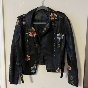 Embroidered leather jacket